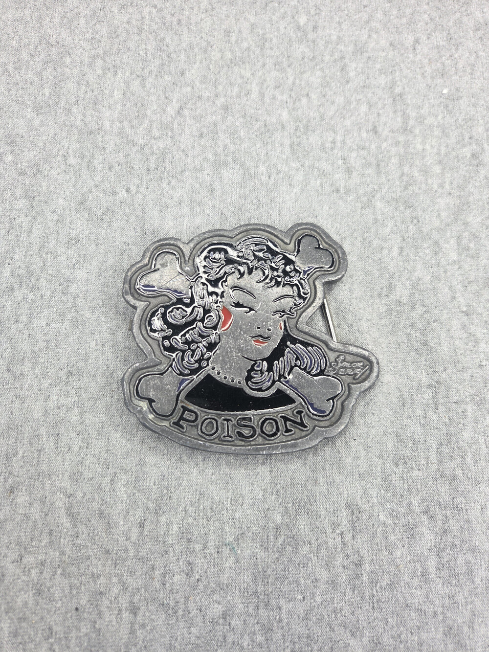 Vintage Sailor Jerry Style Poison Pin Up Girl Crossbones Tattoo Belt Buckle